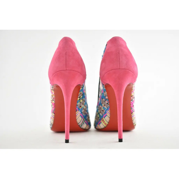 Christian Louboutin Follies Lace 100 Pink Black Hippie Suede Mesh Heel Pump 35.5 - Picture 11 of 12